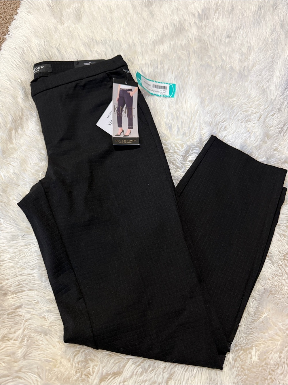 Liverpool Black Ribbed Knit Leggings - Pull-On Slim Pants
